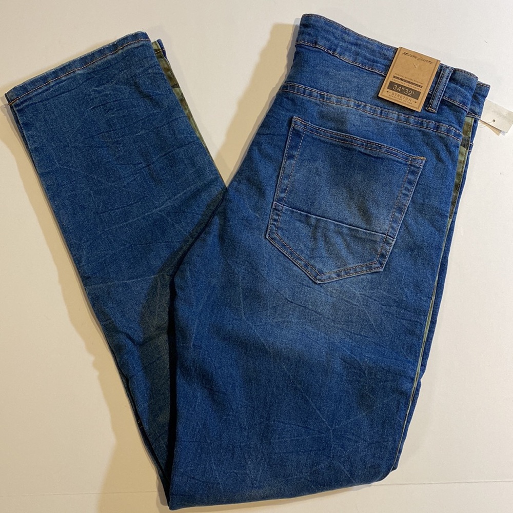 Modern Culture SZ 34 x 32 Distressed Moto Style Denim Blue Jeans New D23